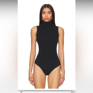 Seamless Mockneck Thong Bodysuit in Black